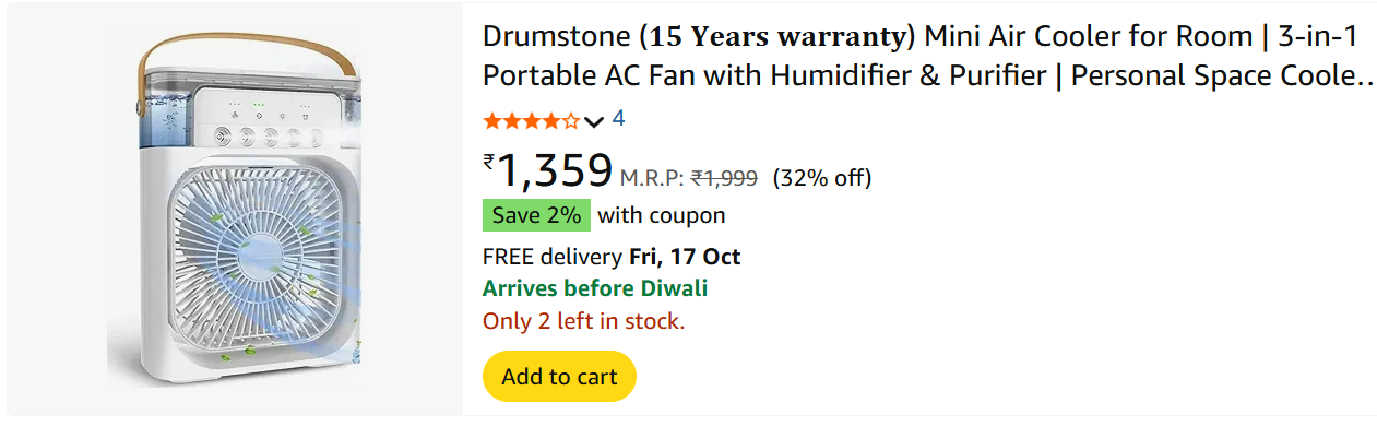 Rechargeable Air Conditioner Water Humidifier