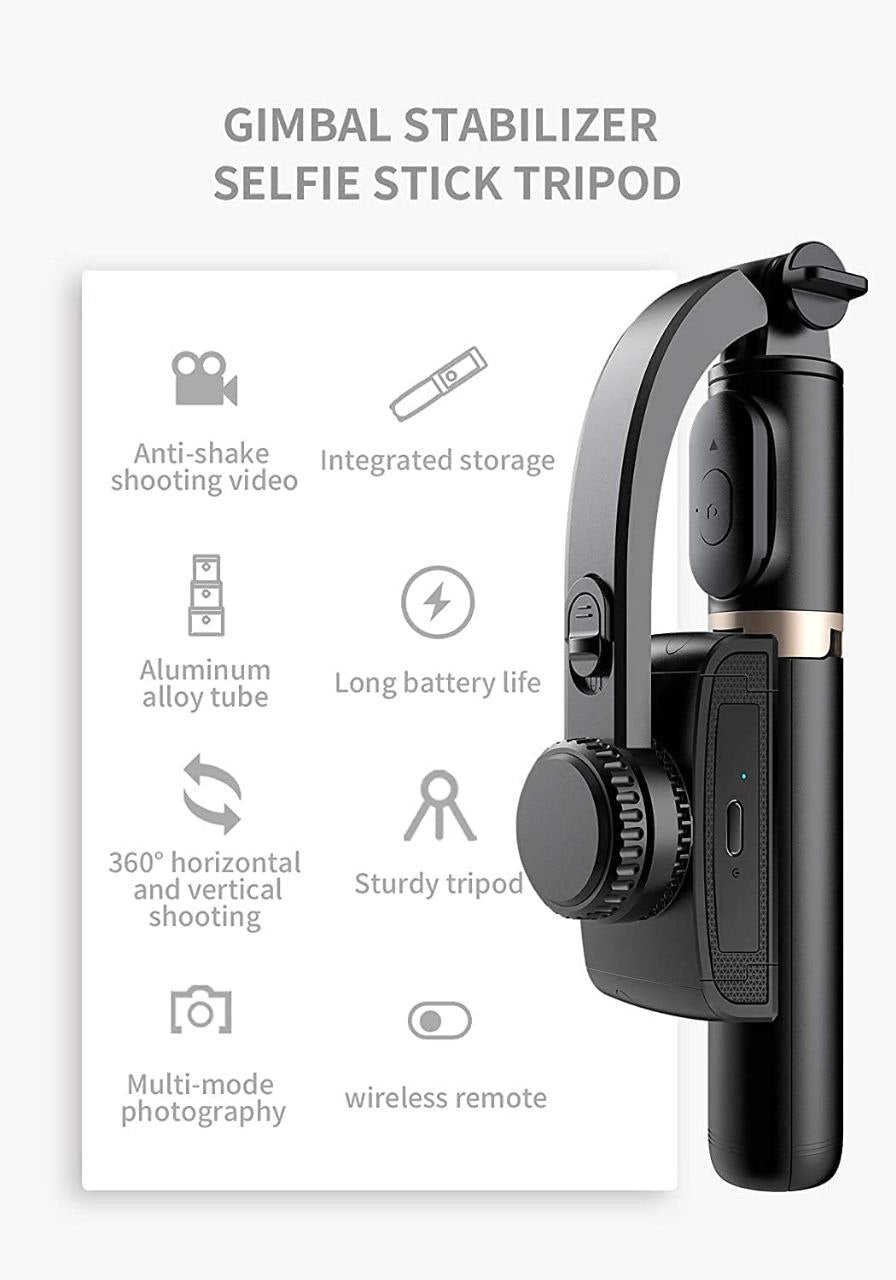 Anti Shaking Gimbal Stabilizer 360 Auto Balance + Fill Light Selfie Stick Tripod  (L19s-Black, Supports Up to 500 g)