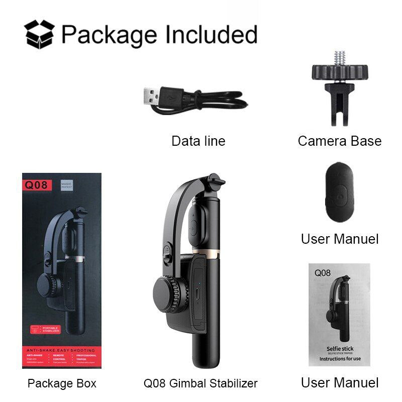 Anti Shaking Gimbal Stabilizer 360 Auto Balance + Fill Light Selfie Stick Tripod  (L19s-Black, Supports Up to 500 g)
